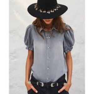 NWOT ba&sh Danee Denim Gray Button-Down Shirt, size 10 (bash 3)